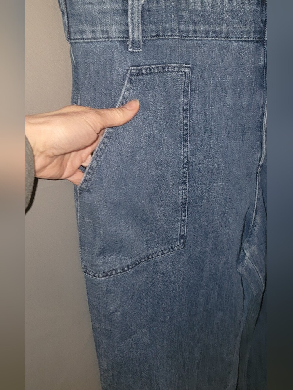 Aerie Medium Blue Button-Front Wide Leg Denim Overalls - Picture 7 of 16